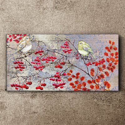 Tableau imprimé sur toile Oiseaux sur une branche avec des fruits