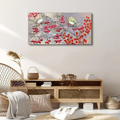 Tableau imprimé sur toile Oiseaux sur une branche avec des fruits