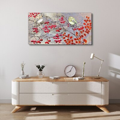 Tableau imprimé sur toile Oiseaux sur une branche avec des fruits
