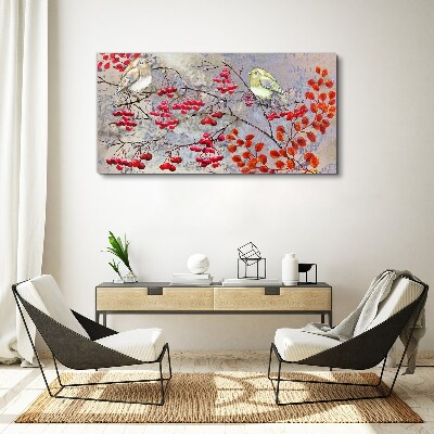 Tableau imprimé sur toile Oiseaux sur une branche avec des fruits