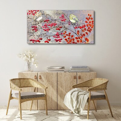 Tableau imprimé sur toile Oiseaux sur une branche avec des fruits