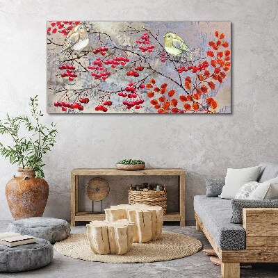 Tableau imprimé sur toile Oiseaux sur une branche avec des fruits