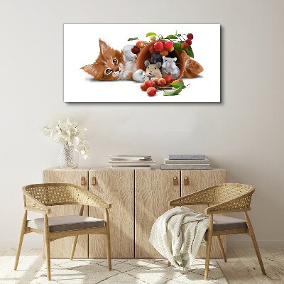 Tableau sur toile Chat avec des souris et des fruits