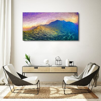 Tableau toile imprimée Vagues au soleil couchant
