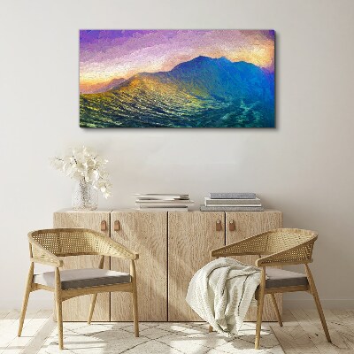 Tableau toile imprimée Vagues au soleil couchant