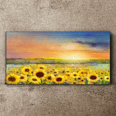 Tableau sur toile Champ de fleurs ensoleillé