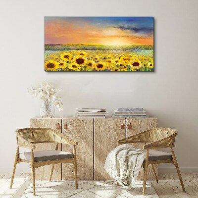 Tableau sur toile Champ de fleurs ensoleillé