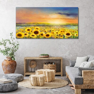 Tableau sur toile Champ de fleurs ensoleillé