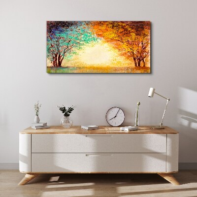 Tableau toile imprimée Arbres dorés dans la lumière du matin