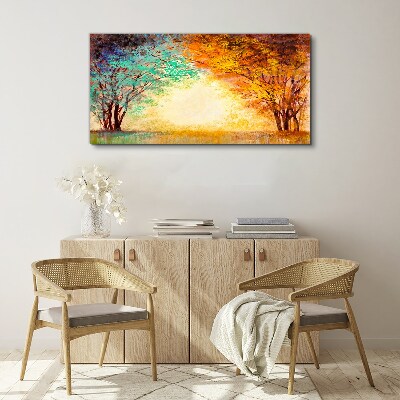 Tableau toile imprimée Arbres dorés dans la lumière du matin