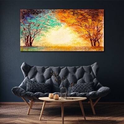 Tableau toile imprimée Arbres dorés dans la lumière du matin