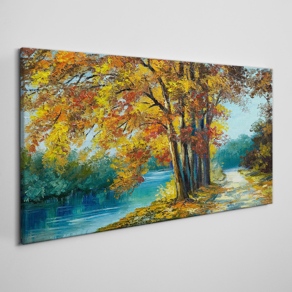 Tableau toile imprimée Avenue d'automne au bord de la rivière