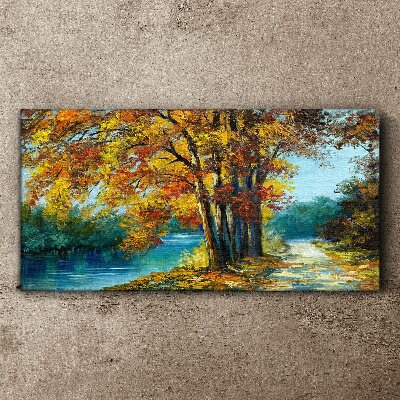 Tableau toile imprimée Avenue d'automne au bord de la rivière