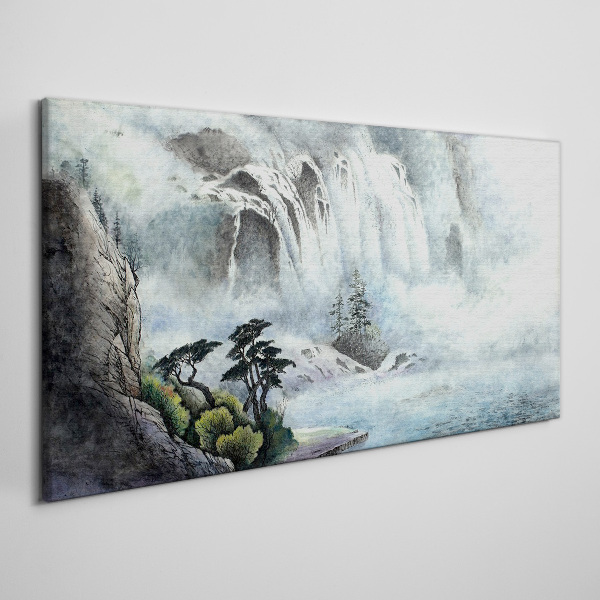 Tableau sur toile Une cascade dans un paysage mystique