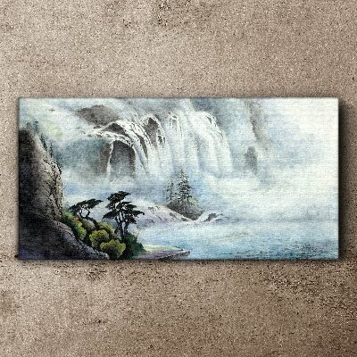Tableau sur toile Une cascade dans un paysage mystique