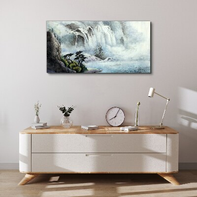 Tableau sur toile Une cascade dans un paysage mystique