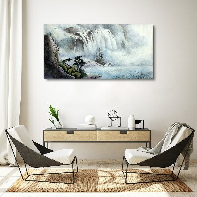 Tableau sur toile Une cascade dans un paysage mystique