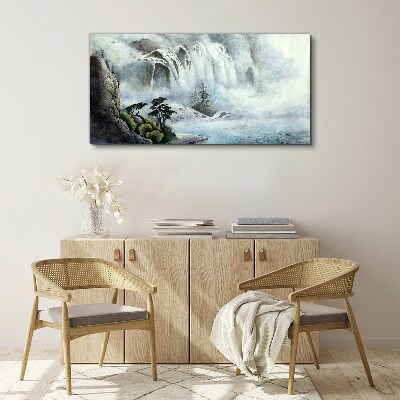 Tableau sur toile Une cascade dans un paysage mystique