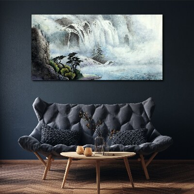 Tableau sur toile Une cascade dans un paysage mystique