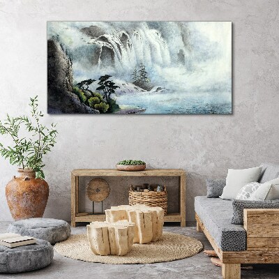 Tableau sur toile Une cascade dans un paysage mystique