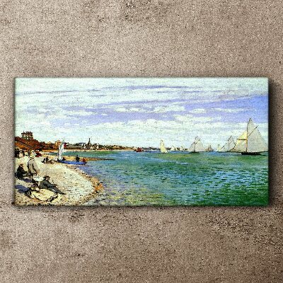 Tableau imprimé sur toile Paysage de bord de mer avec voiliers