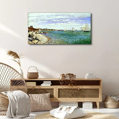 Tableau imprimé sur toile Paysage de bord de mer avec voiliers