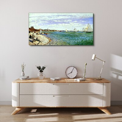 Tableau imprimé sur toile Paysage de bord de mer avec voiliers