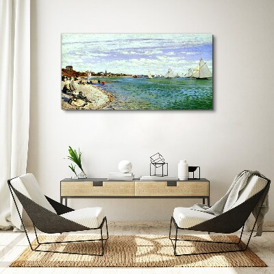Tableau imprimé sur toile Paysage de bord de mer avec voiliers