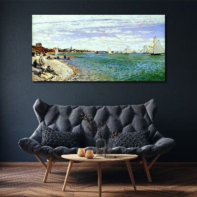 Tableau imprimé sur toile Paysage de bord de mer avec voiliers