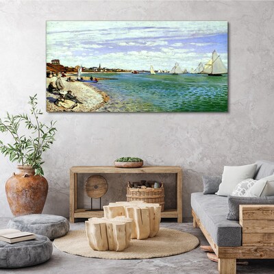 Tableau imprimé sur toile Paysage de bord de mer avec voiliers