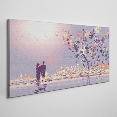 Tableau toile imprimée Une promenade romantique au coucher du soleil