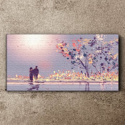 Tableau toile imprimée Une promenade romantique au coucher du soleil