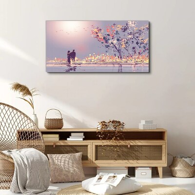 Tableau toile imprimée Une promenade romantique au coucher du soleil