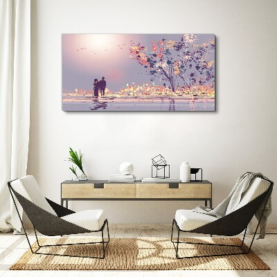 Tableau toile imprimée Une promenade romantique au coucher du soleil
