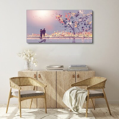 Tableau toile imprimée Une promenade romantique au coucher du soleil