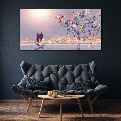 Tableau toile imprimée Une promenade romantique au coucher du soleil