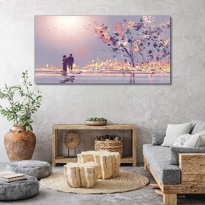 Tableau toile imprimée Une promenade romantique au coucher du soleil