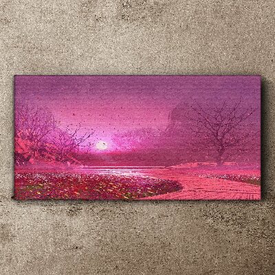 Tableau sur toile Brouillard rose sur le paysage printanier