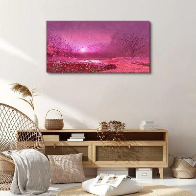 Tableau sur toile Brouillard rose sur le paysage printanier