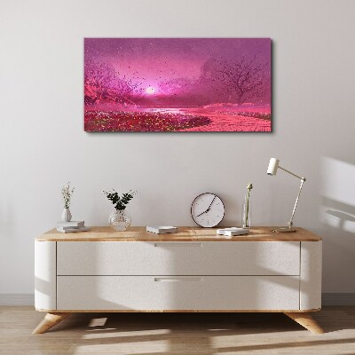Tableau sur toile Brouillard rose sur le paysage printanier