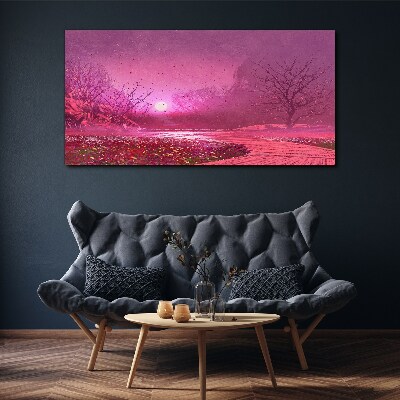 Tableau sur toile Brouillard rose sur le paysage printanier
