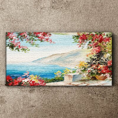 Tableau imprimé sur toile Paysage de bord de mer d'été avec des fleurs