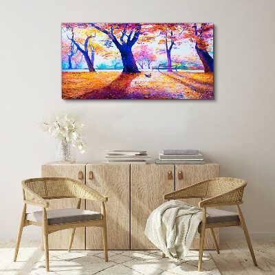 Tableau toile imprimée Paysage d'automne aux couleurs de l'arc-en-ciel