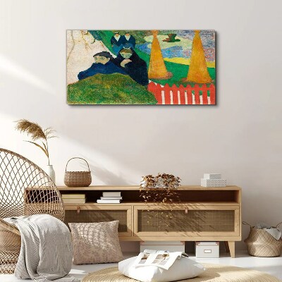 Tableau toile imprimée Paysage vert avec des personnages