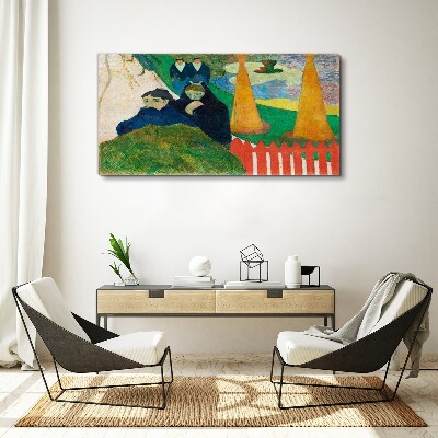 Tableau toile imprimée Paysage vert avec des personnages