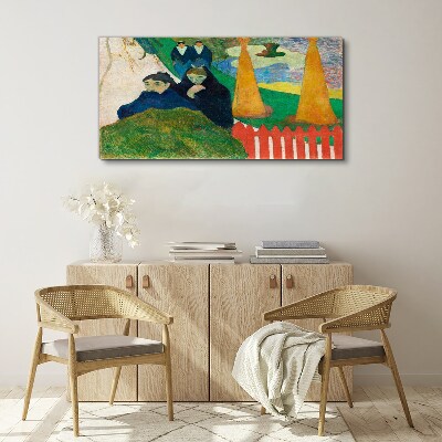 Tableau toile imprimée Paysage vert avec des personnages