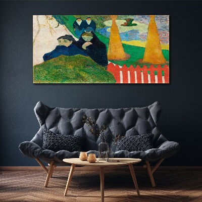Tableau toile imprimée Paysage vert avec des personnages