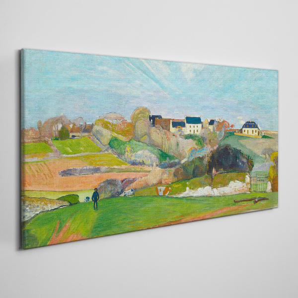 Tableau toile imprimée Paysage avec des maisons et une personne