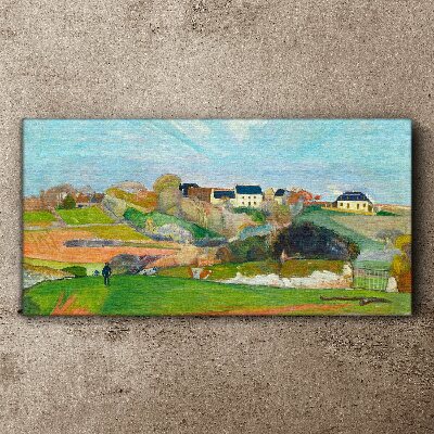 Tableau toile imprimée Paysage avec des maisons et une personne