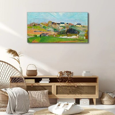 Tableau toile imprimée Paysage avec des maisons et une personne